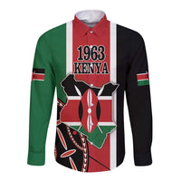 Unisex long-sleeve button shirt with Kenya flag print: '1963 Kenya'