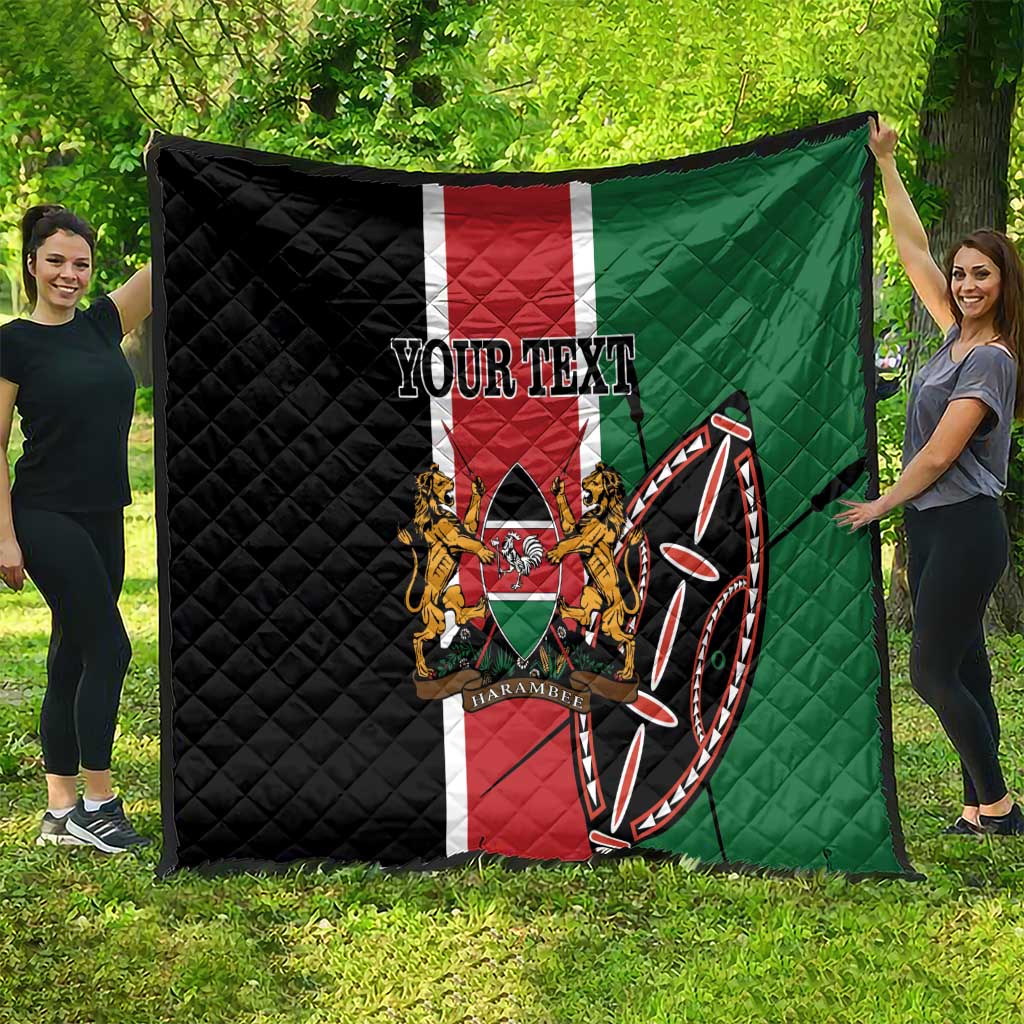 Personalized Kenya quilt with black red green flag center panel, quilted diamonds, YOUR TEXT