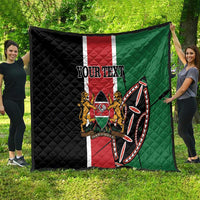Personalized Kenya quilt with black red green flag center panel, quilted diamonds, YOUR TEXT