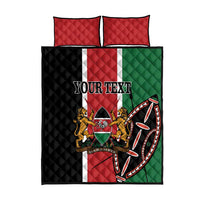 Personalized Kenya Independence Day quilt bed set with central text panel, flag graphics, and 2 pillows
