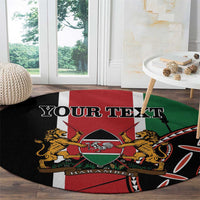 Round carpet close-up with 'YOUR TEXT' over Kenya flag and lion crest
