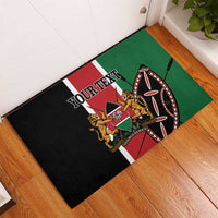 Rectangle rubber doormat in black, red, and green with Kenya crest and “YOUR TEXT”