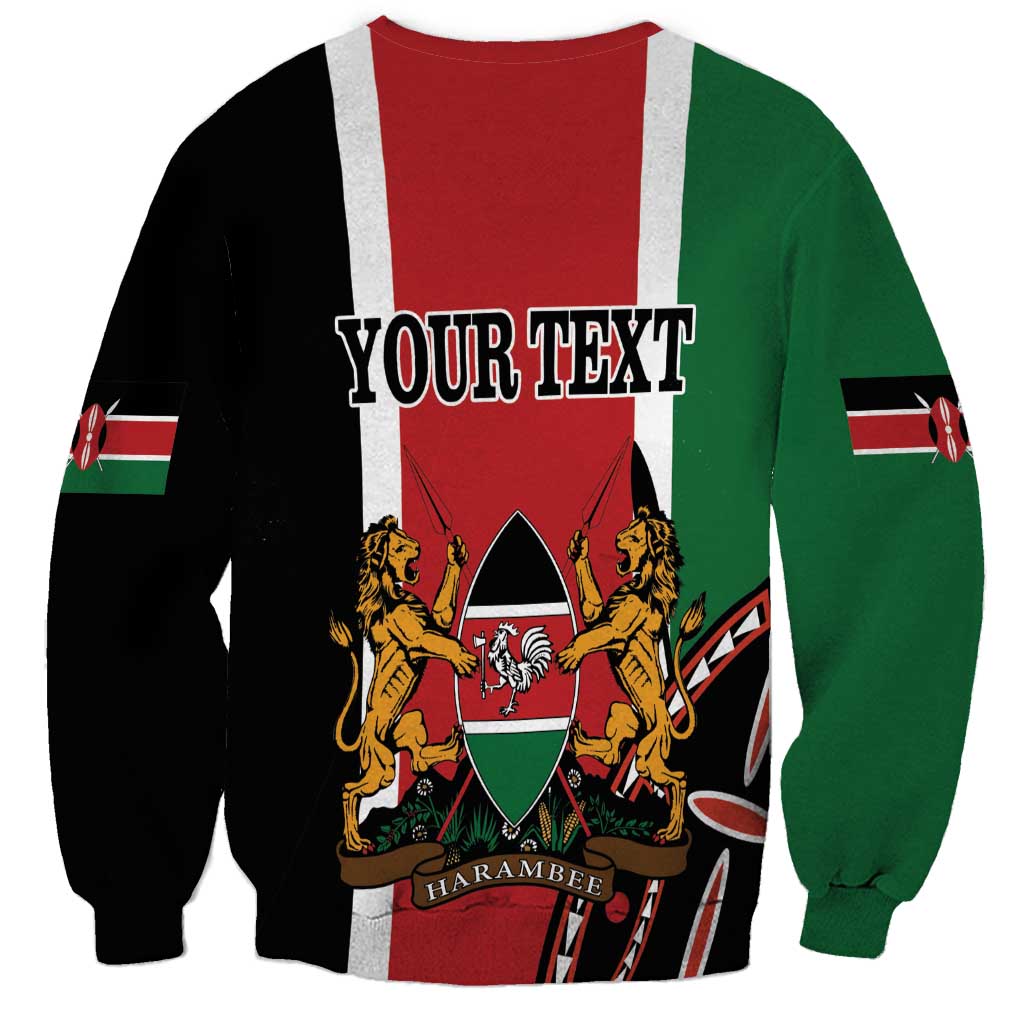Unisex crewneck sweatshirt with YOURTEXT back print, lion crest, Harambe banner, flag sleeve panels