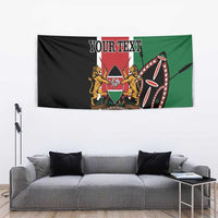 Kenya Independence Day wall tapestry with black-red-green stripes, emblem, and 'YOUR TEXT'.