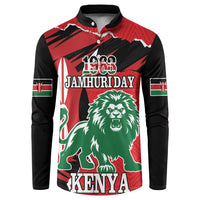 Red/black button long-sleeve sweatshirt with lion, KENYA, and Jamhuri Day 1963