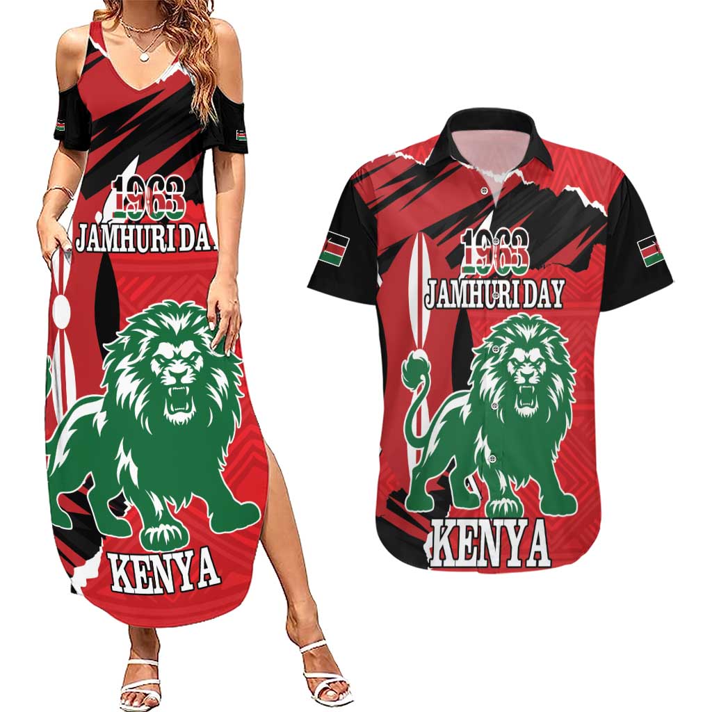 Personalized Kenya Independence Day Couples Matching Summer Maxi Dress and Hawaiian Shirt Angry Lion - Happy Jamhuri Day 1963 - Wonder Print Shop