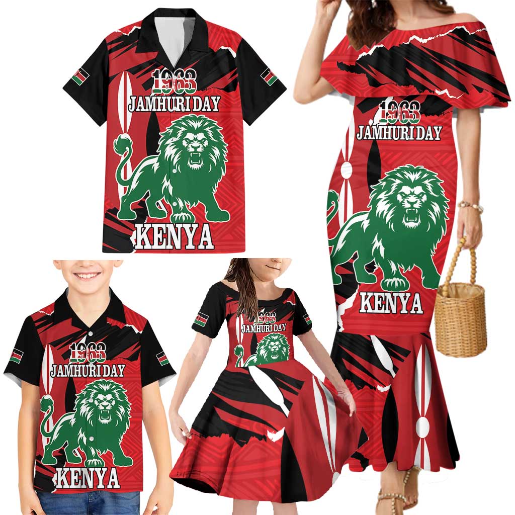 Personalized Kenya Independence Day Family Matching Mermaid Dress and Hawaiian Shirt Angry Lion - Happy Jamhuri Day 1963 - Wonder Print Shop