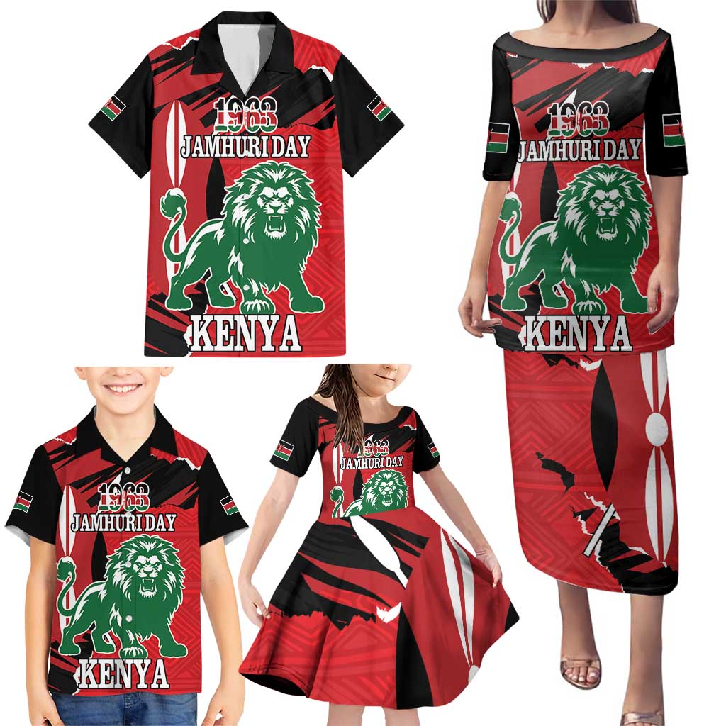 Personalized Kenya Independence Day Family Matching Puletasi and Hawaiian Shirt Angry Lion - Happy Jamhuri Day 1963 - Wonder Print Shop