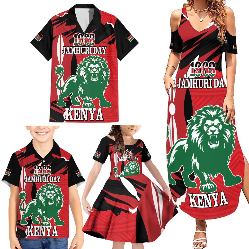 Personalized Kenya Independence Day Family Matching Summer Maxi Dress and Hawaiian Shirt Angry Lion - Happy Jamhuri Day 1963 - Wonder Print Shop