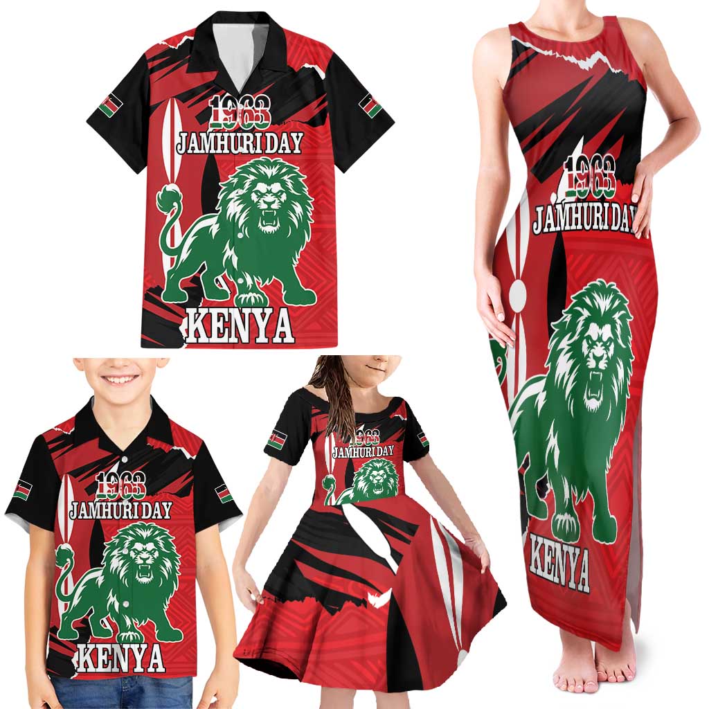 Personalized Kenya Independence Day Family Matching Tank Maxi Dress and Hawaiian Shirt Angry Lion - Happy Jamhuri Day 1963 - Wonder Print Shop