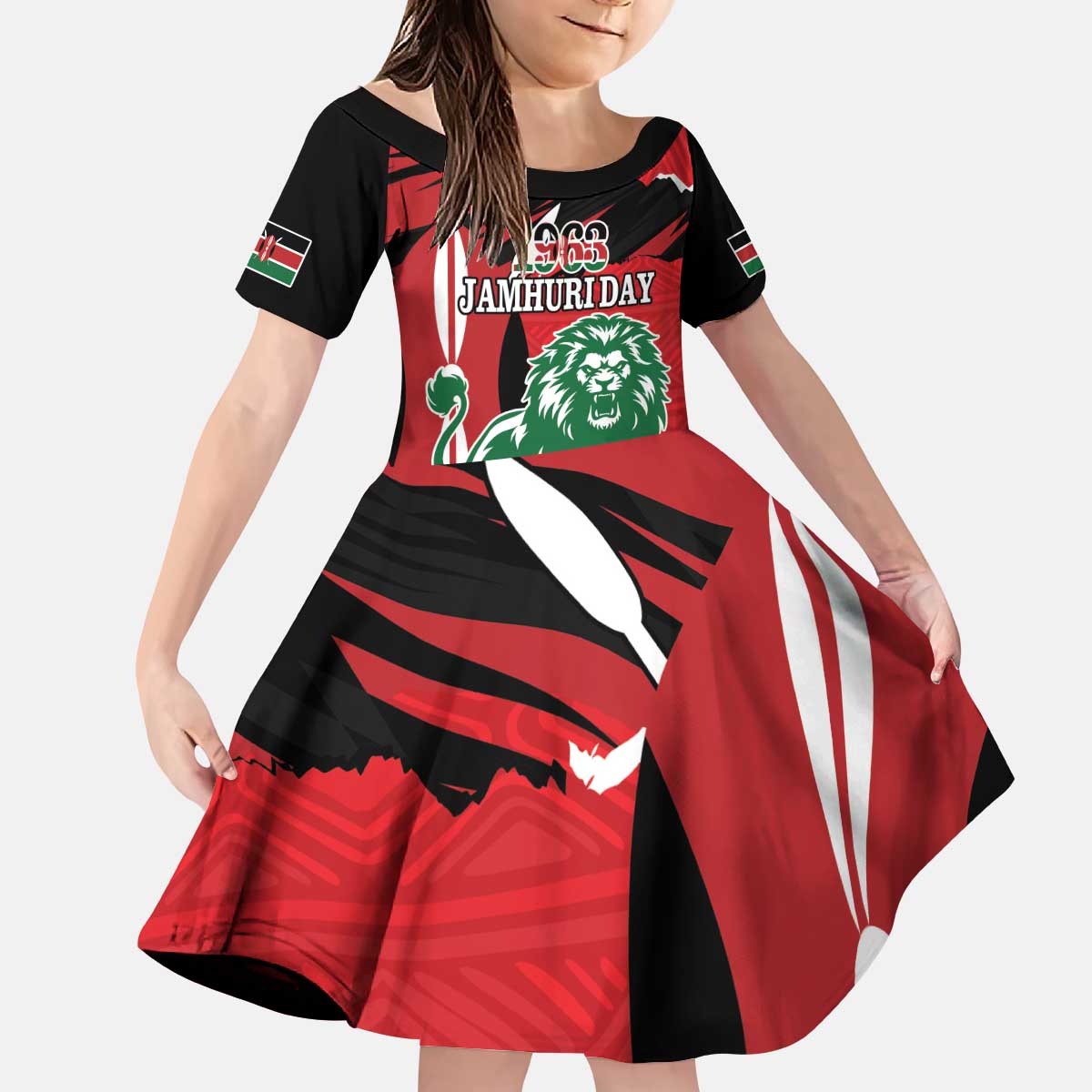 Personalized Kenya Independence Day Kid Short Sleeve Dress Angry Lion - Happy Jamhuri Day 1963 - Wonder Print Shop