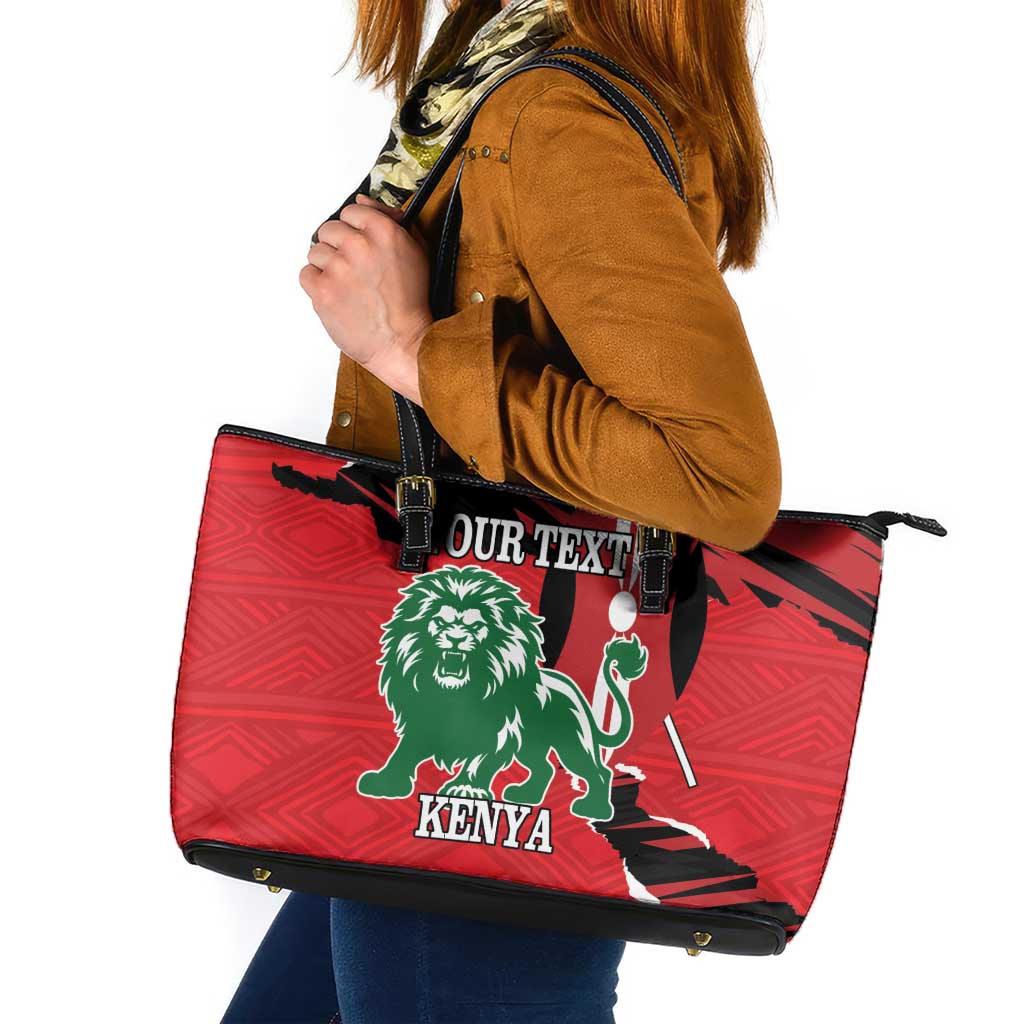 Personalized Kenya Independence Day Leather Tote Bag Angry Lion - Happy Jamhuri Day 1963 - Wonder Print Shop