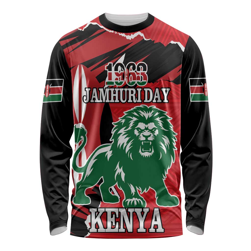 Personalized Kenya Independence Day Long Sleeve Shirt Angry Lion - Happy Jamhuri Day 1963 - Wonder Print Shop