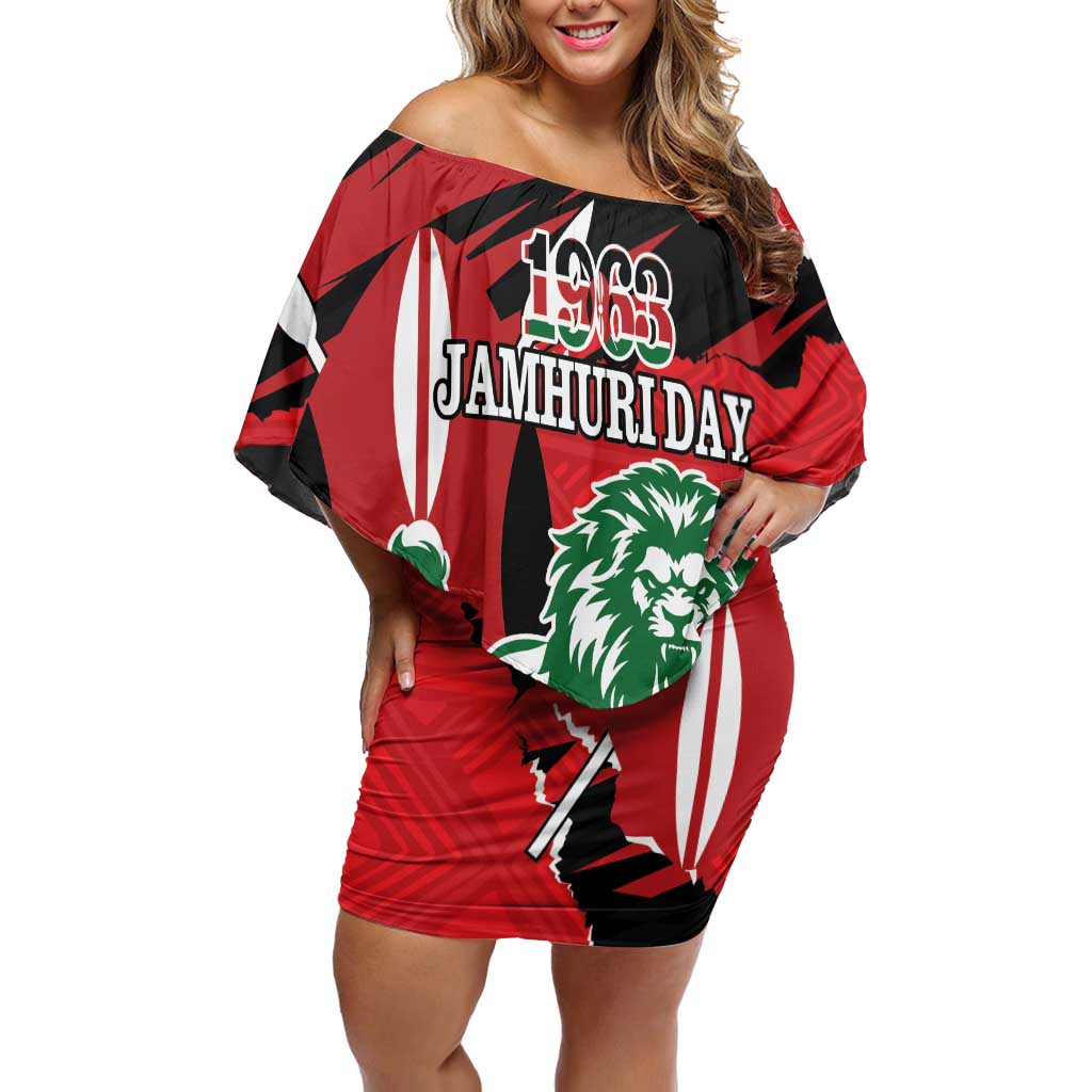 Personalized Kenya Independence Day Off Shoulder Short Dress Angry Lion - Happy Jamhuri Day 1963 - Wonder Print Shop