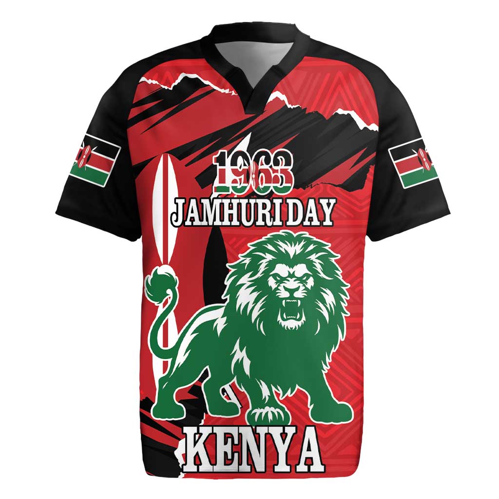 Personalized Kenya Independence Day Rugby Jersey Angry Lion - Happy Jamhuri Day 1963 - Wonder Print Shop