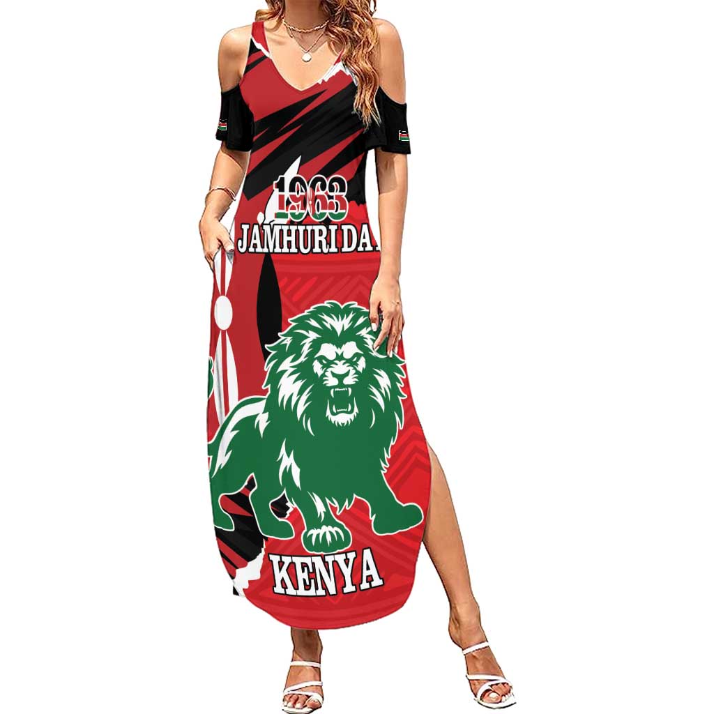 Personalized Kenya Independence Day Summer Maxi Dress Angry Lion - Happy Jamhuri Day 1963 - Wonder Print Shop