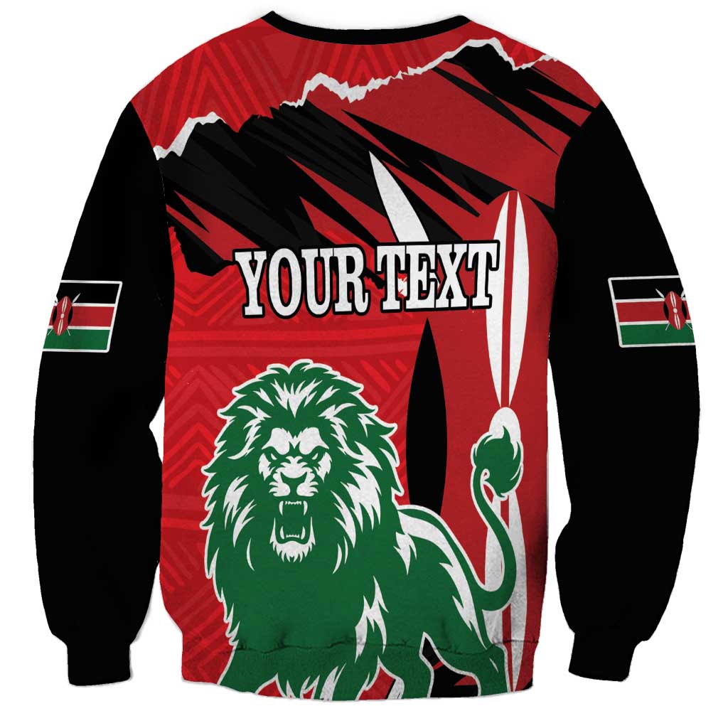 Unisex red and black sweatshirt with YOUR TEXT and green lion graphic