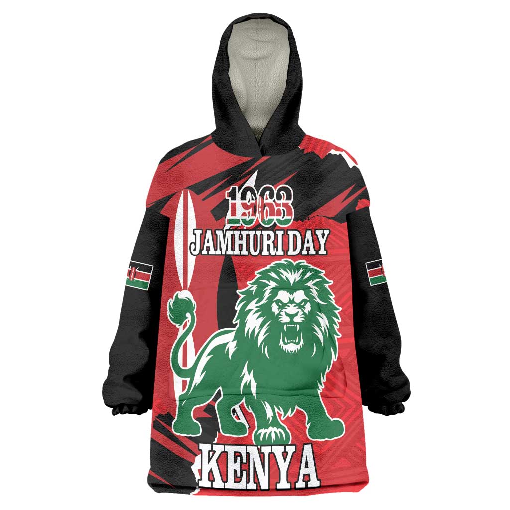 Personalized Kenya Independence Day Wearable Blanket Hoodie Angry Lion - Happy Jamhuri Day 1963 - Wonder Print Shop