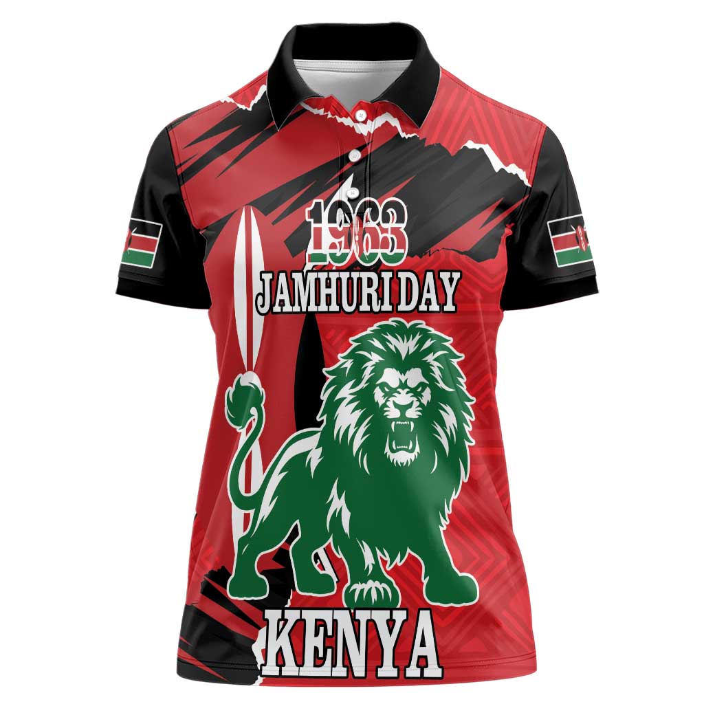 Personalized Kenya Independence Day Women Polo Shirt Angry Lion - Happy Jamhuri Day 1963 - Wonder Print Shop