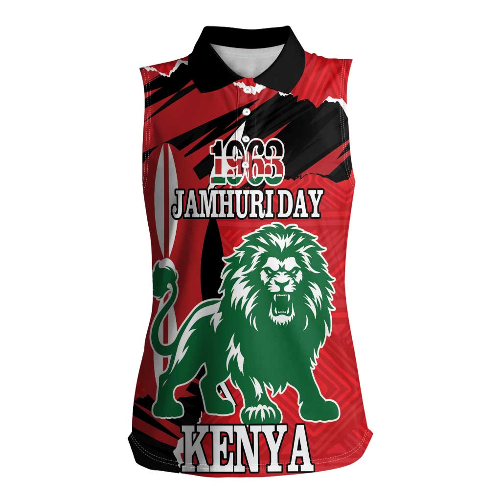 Personalized Kenya Independence Day Women Sleeveless Polo Shirt Angry Lion - Happy Jamhuri Day 1963 - Wonder Print Shop