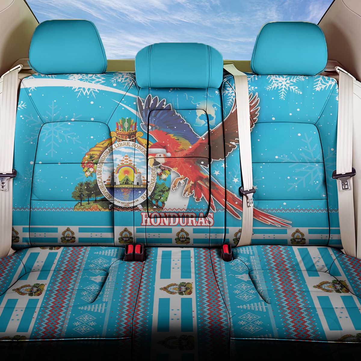 Honduras Christmas Back Car Seat Cover Scarlet Macaw Feliz Navidad - Wonder Print Shop