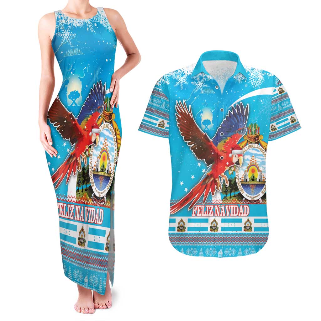 Honduras Christmas Couples Matching Tank Maxi Dress and Hawaiian Shirt Scarlet Macaw Feliz Navidad - Wonder Print Shop