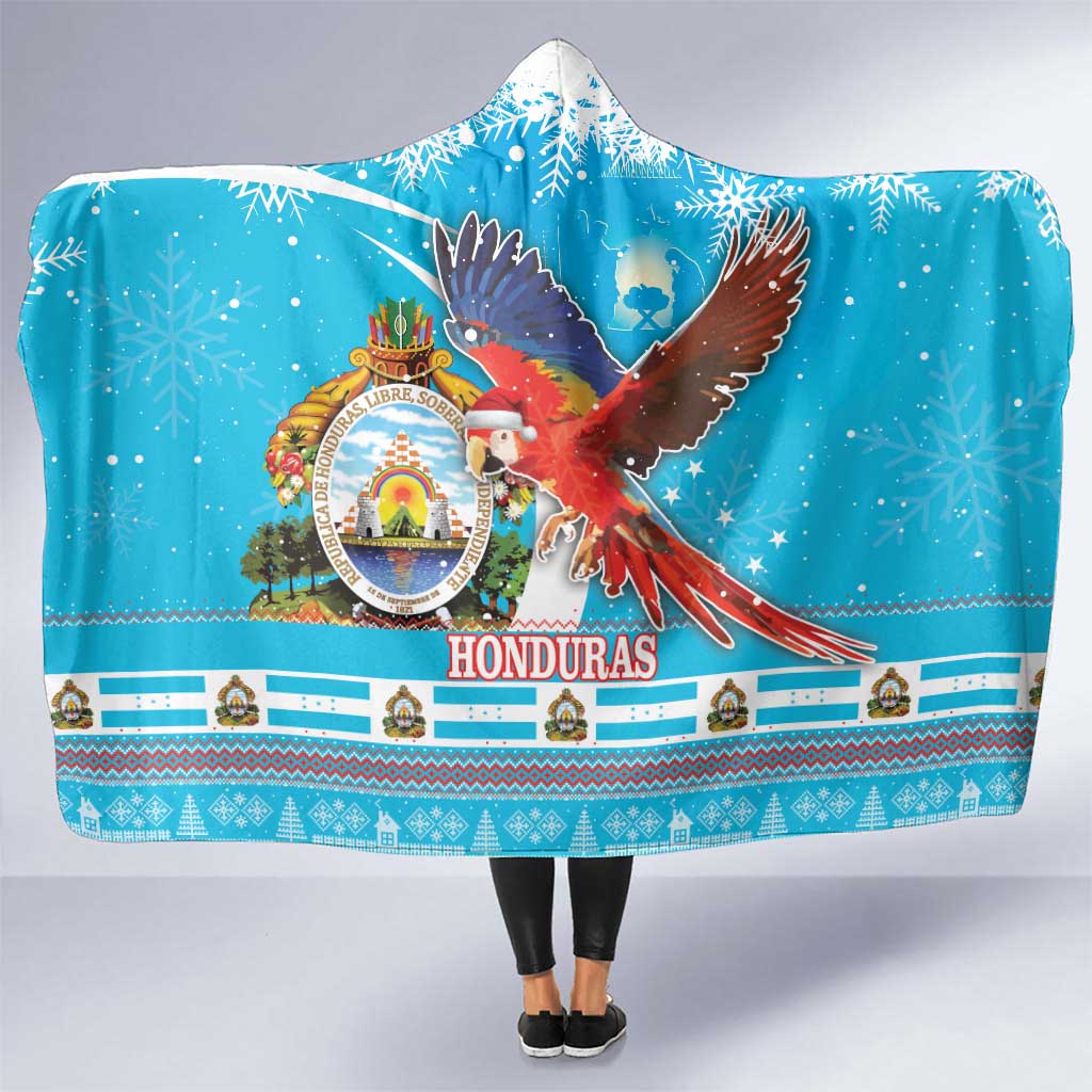 Honduras Christmas Hooded Blanket Scarlet Macaw Feliz Navidad