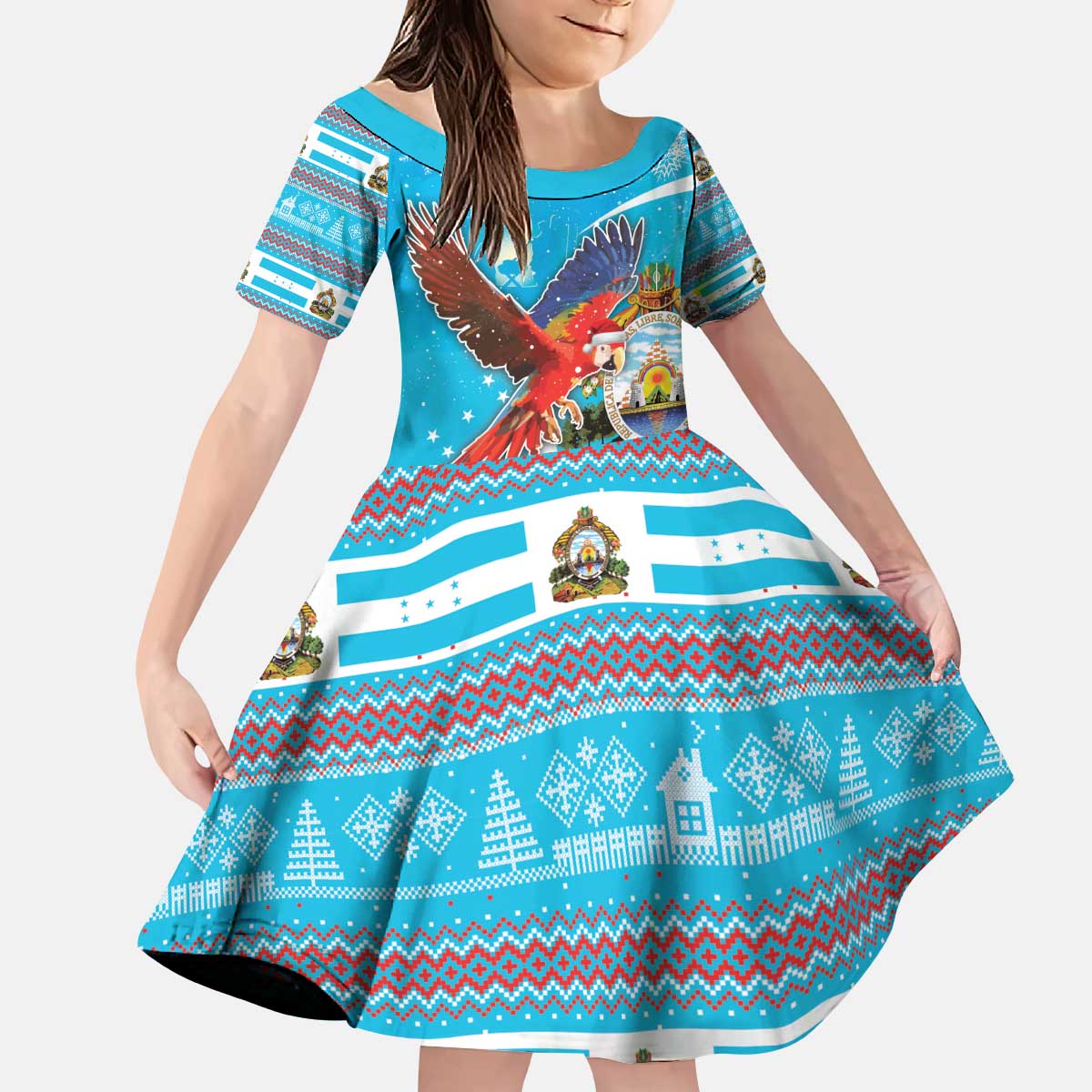 Honduras Christmas Kid Short Sleeve Dress Scarlet Macaw Feliz Navidad - Wonder Print Shop