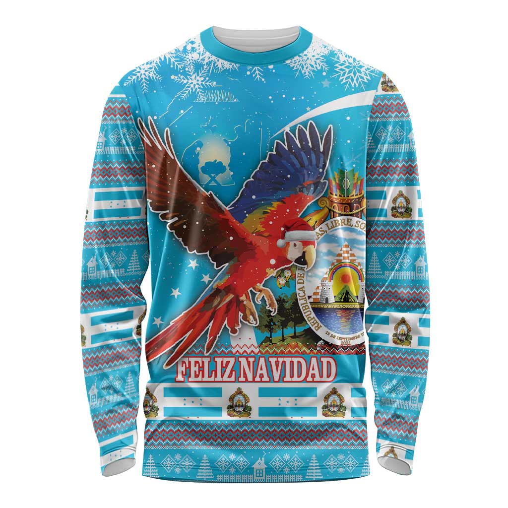 Honduras Christmas Long Sleeve Shirt Scarlet Macaw Feliz Navidad - Wonder Print Shop