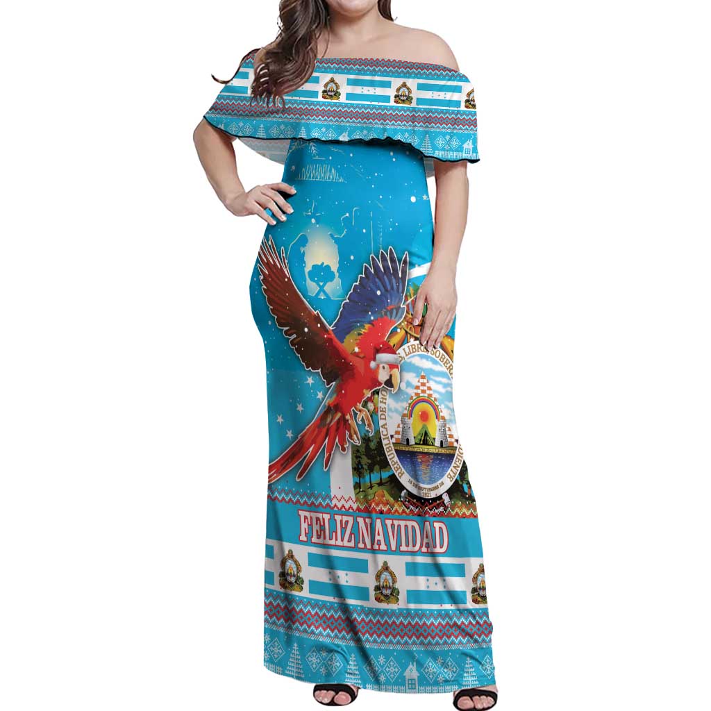 Honduras Christmas Off Shoulder Maxi Dress Scarlet Macaw Feliz Navidad - Wonder Print Shop