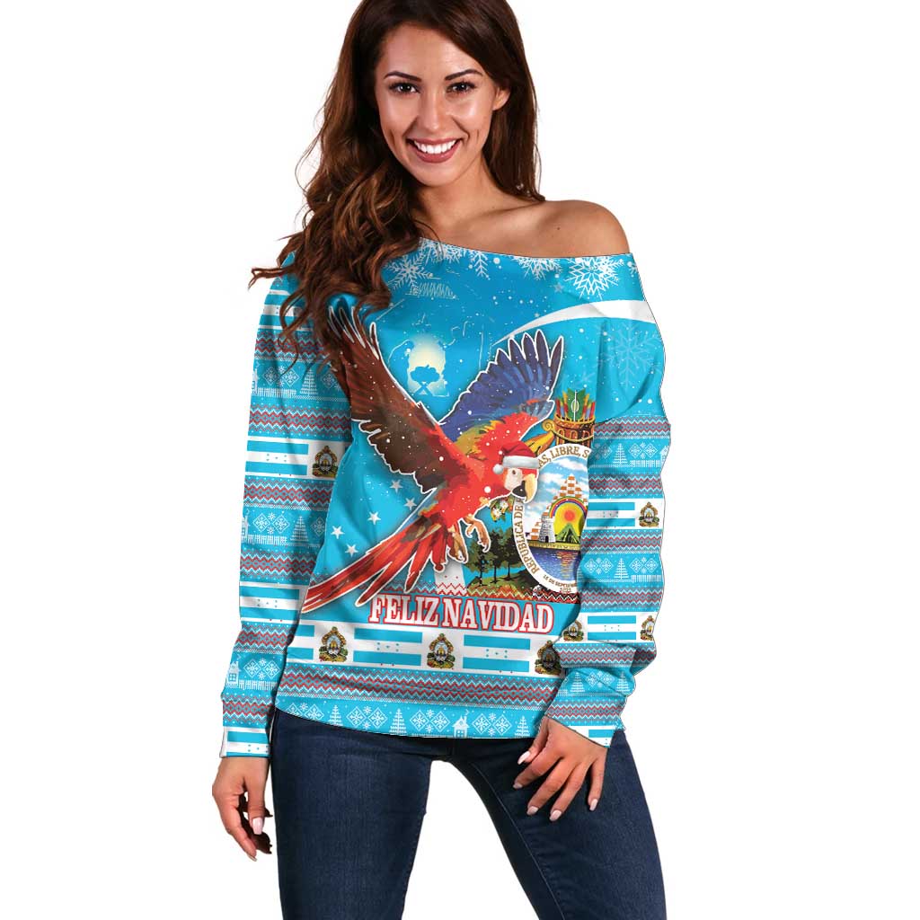 Honduras Christmas Off Shoulder Sweater Scarlet Macaw Feliz Navidad - Wonder Print Shop