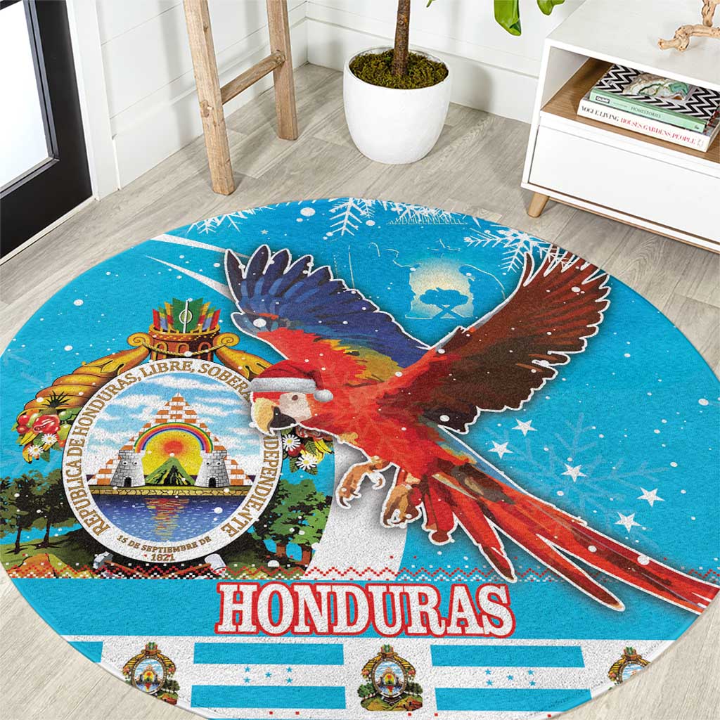 Honduras Christmas Round Carpet Scarlet Macaw Feliz Navidad