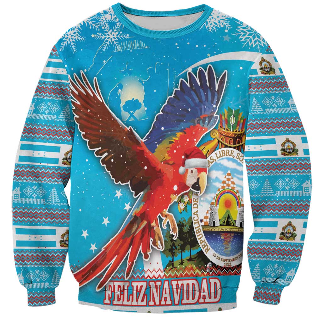 Honduras Christmas Sweatshirt Scarlet Macaw Feliz Navidad - Wonder Print Shop