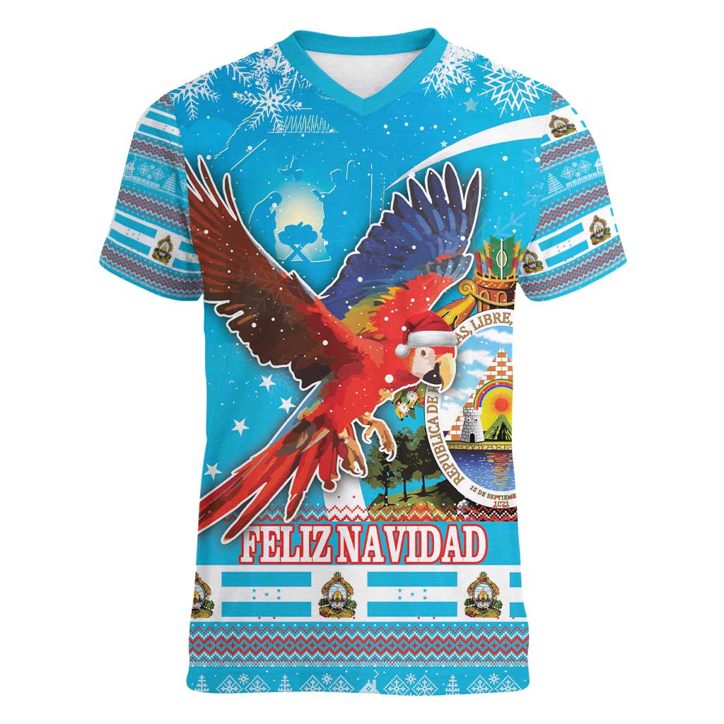 Honduras Christmas Women V-Neck T-Shirt Scarlet Macaw Feliz Navidad - Wonder Print Shop