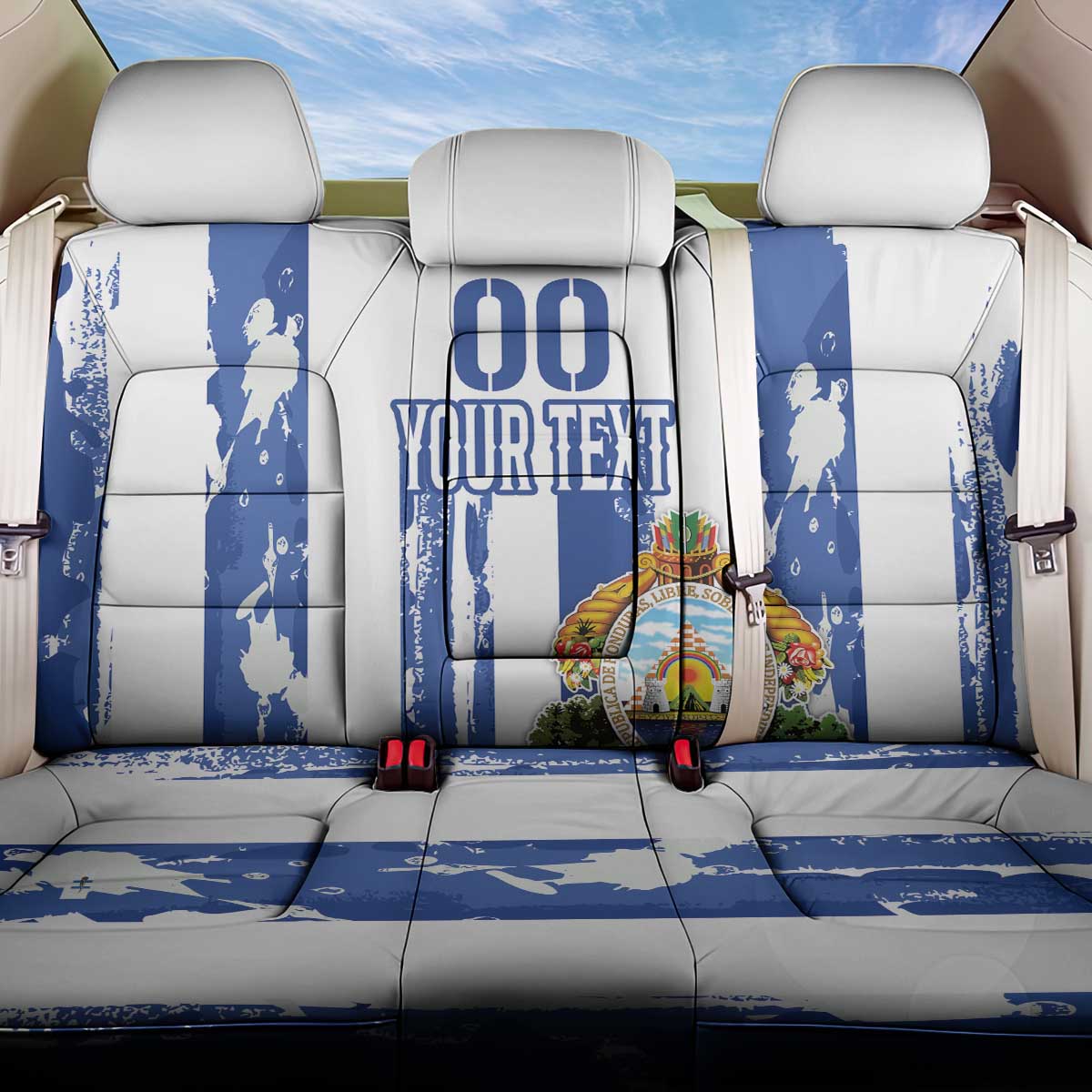 Custom Honduras Football Back Car Seat Cover Los Catrachos Grunge Style - Wonder Print Shop