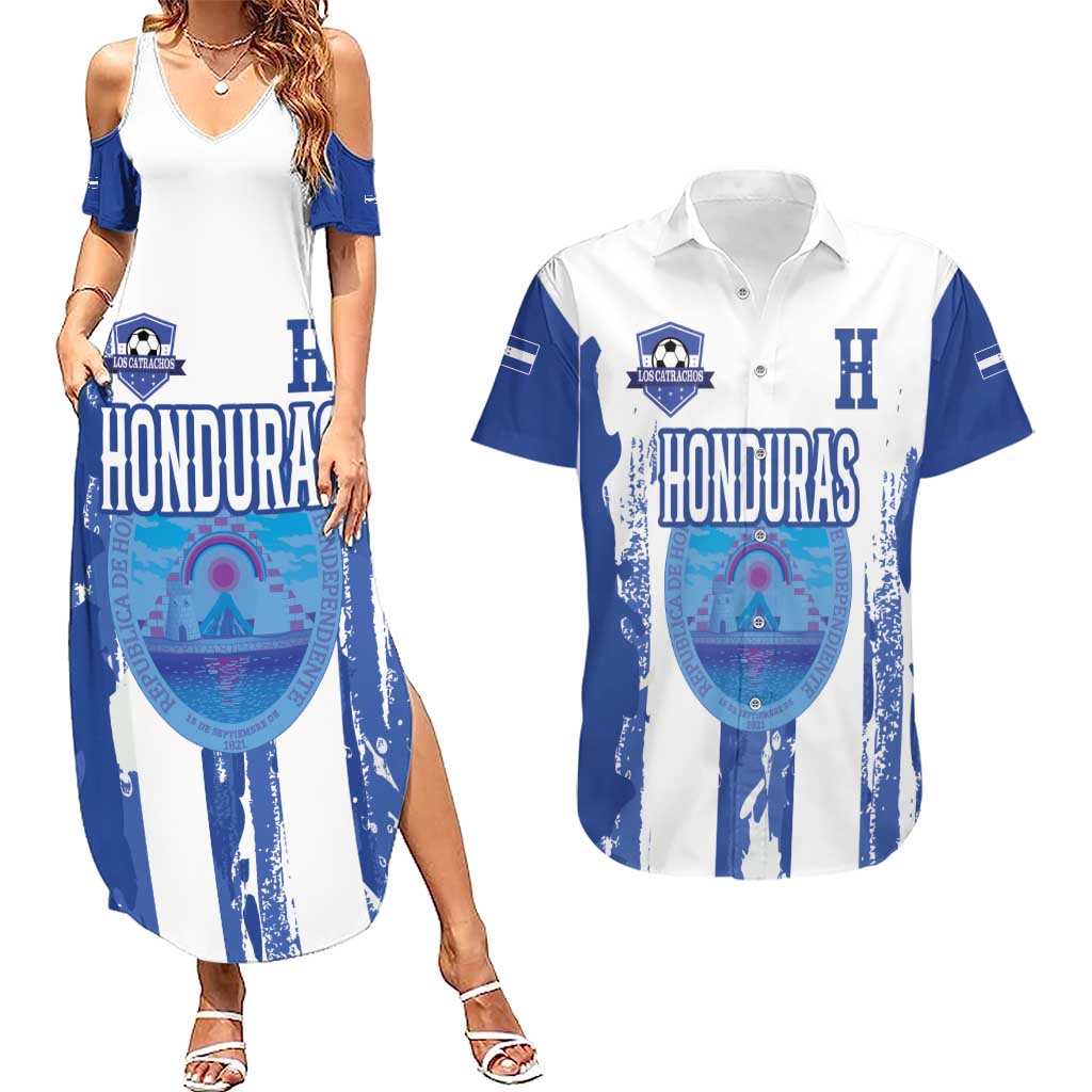 Custom Honduras Football Couples Matching Summer Maxi Dress and Hawaiian Shirt Los Catrachos Grunge Style - Wonder Print Shop