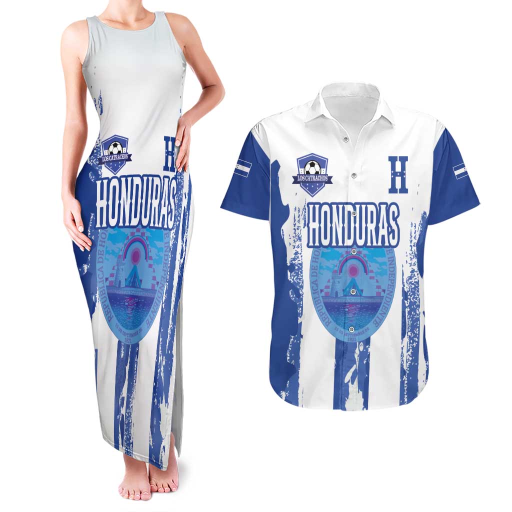 Custom Honduras Football Couples Matching Tank Maxi Dress and Hawaiian Shirt Los Catrachos Grunge Style - Wonder Print Shop