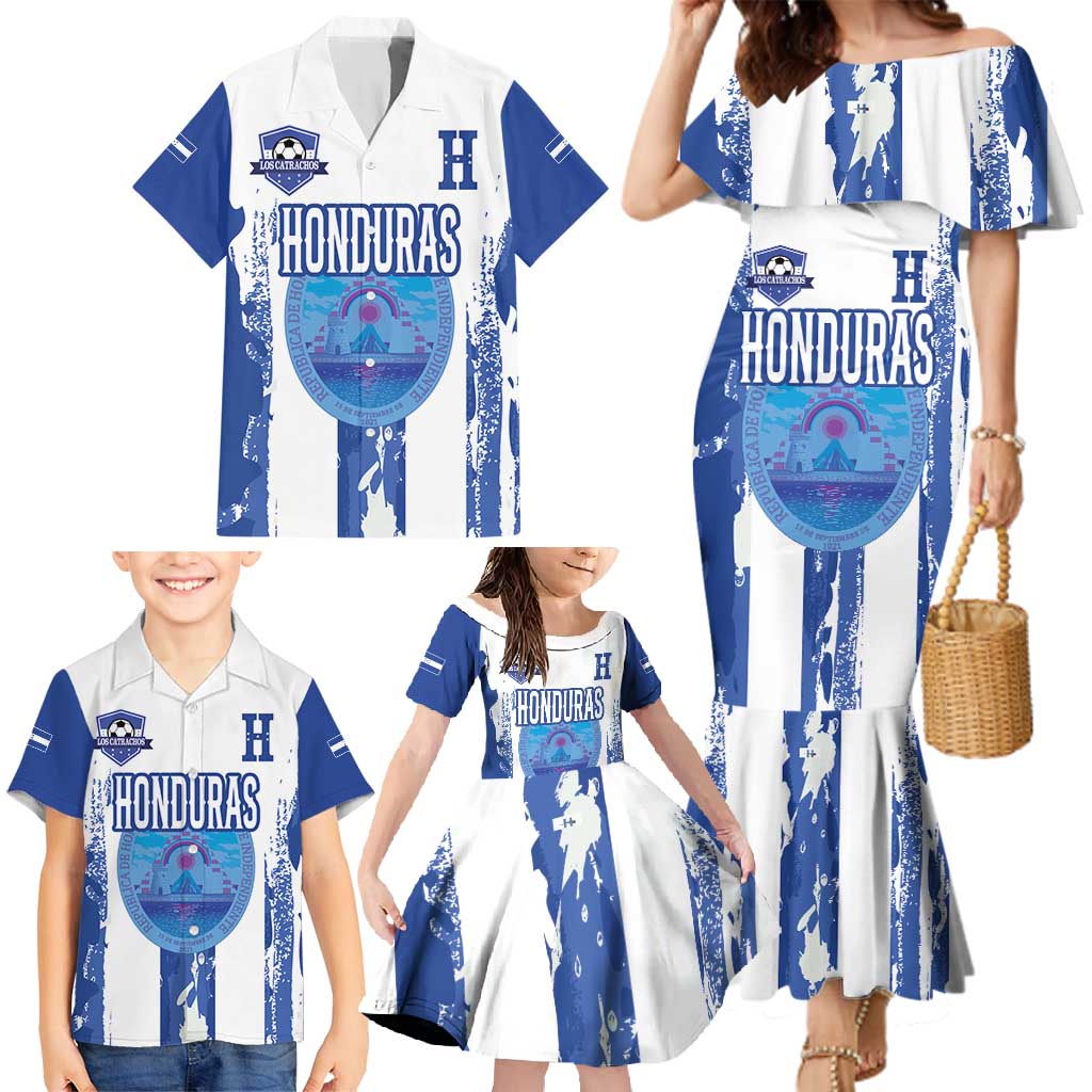 Custom Honduras Football Family Matching Mermaid Dress and Hawaiian Shirt Los Catrachos Grunge Style - Wonder Print Shop