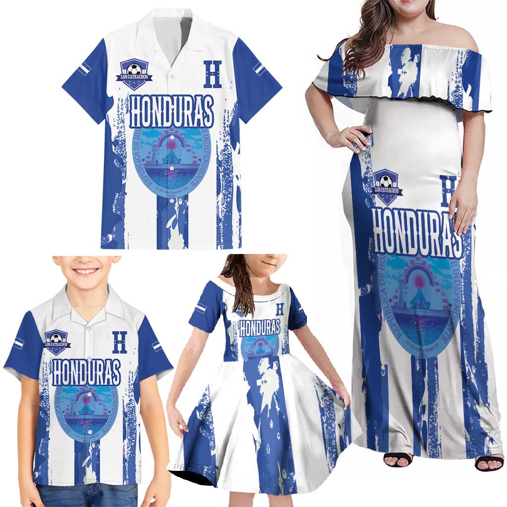 Custom Honduras Football Family Matching Off Shoulder Maxi Dress and Hawaiian Shirt Los Catrachos Grunge Style - Wonder Print Shop