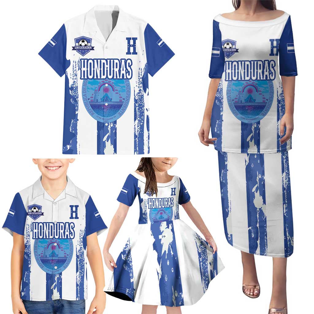 Custom Honduras Football Family Matching Puletasi and Hawaiian Shirt Los Catrachos Grunge Style - Wonder Print Shop