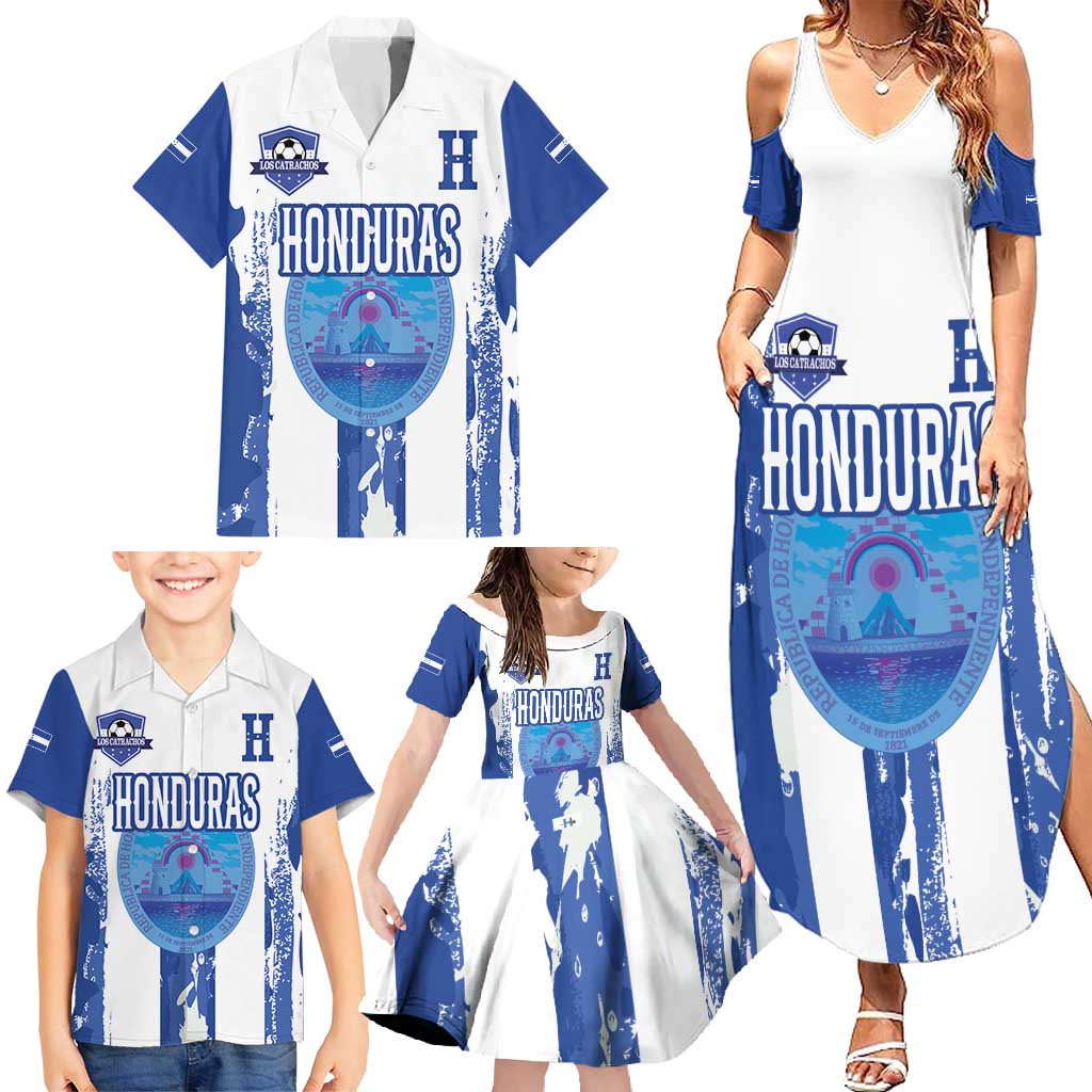 Custom Honduras Football Family Matching Summer Maxi Dress and Hawaiian Shirt Los Catrachos Grunge Style - Wonder Print Shop