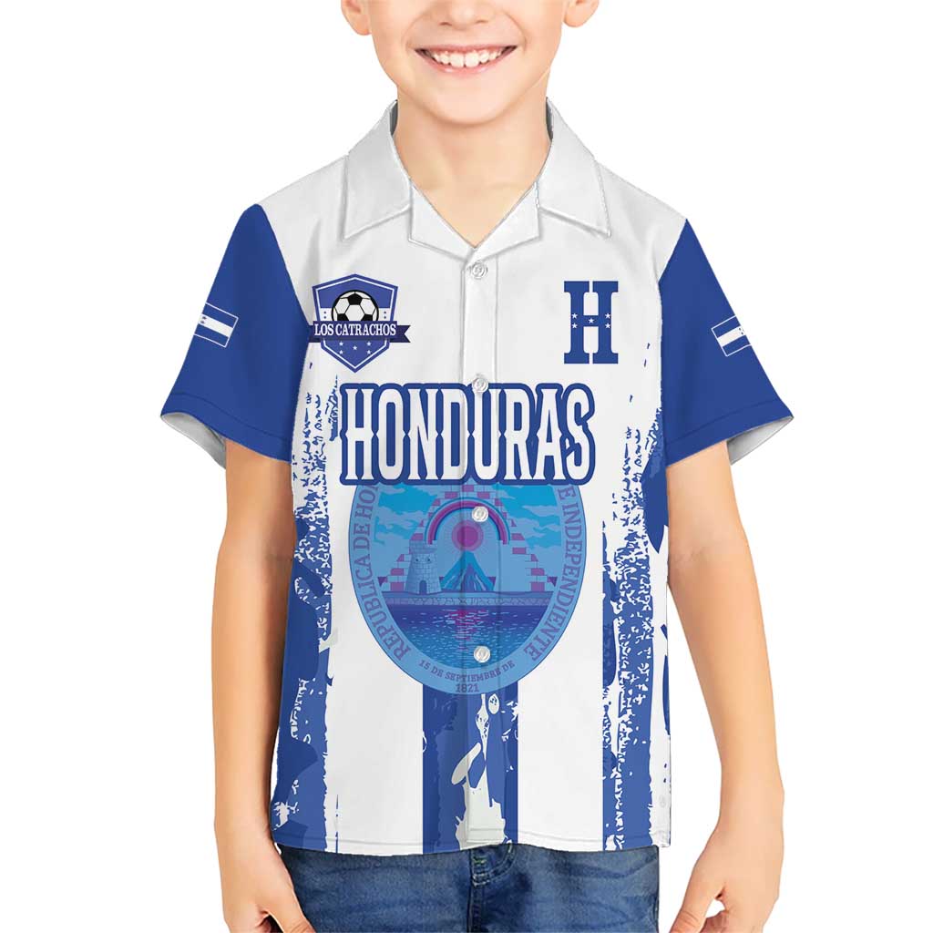 Custom Honduras Football Kid Hawaiian Shirt Los Catrachos Grunge Style - Wonder Print Shop