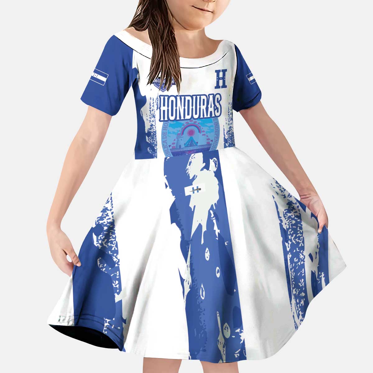 Custom Honduras Football Kid Short Sleeve Dress Los Catrachos Grunge Style - Wonder Print Shop