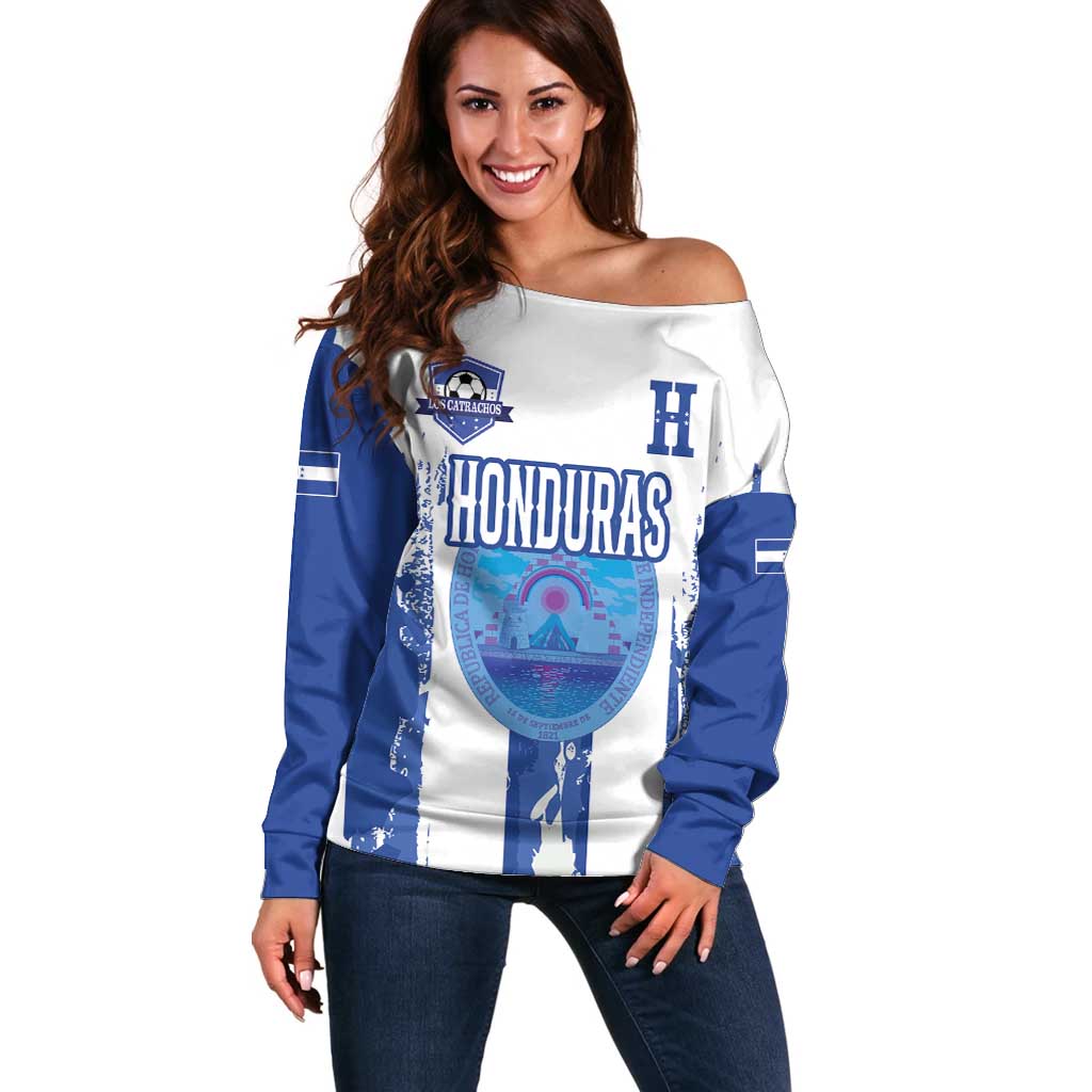 Custom Honduras Football Off Shoulder Sweater Los Catrachos Grunge Style - Wonder Print Shop