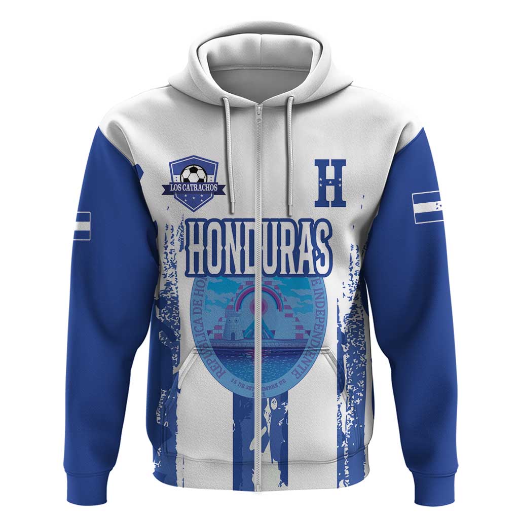 Custom Honduras Football Zip Hoodie Los Catrachos Grunge Style - Wonder Print Shop