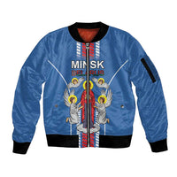 Personalized Belarus Sleeve Zip Bomber Jacket Coat Of Arms Minsk Capital