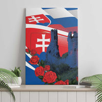 Canvas wall art with Devín Castle, Slovak flag, and red roses