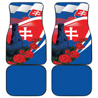 Set of 4 blue car floor mats: 2 with Slovakia flag roses design, 2 plain blue