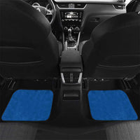 Pair of blue car floor mats with dark edging, placed on front passenger and driver