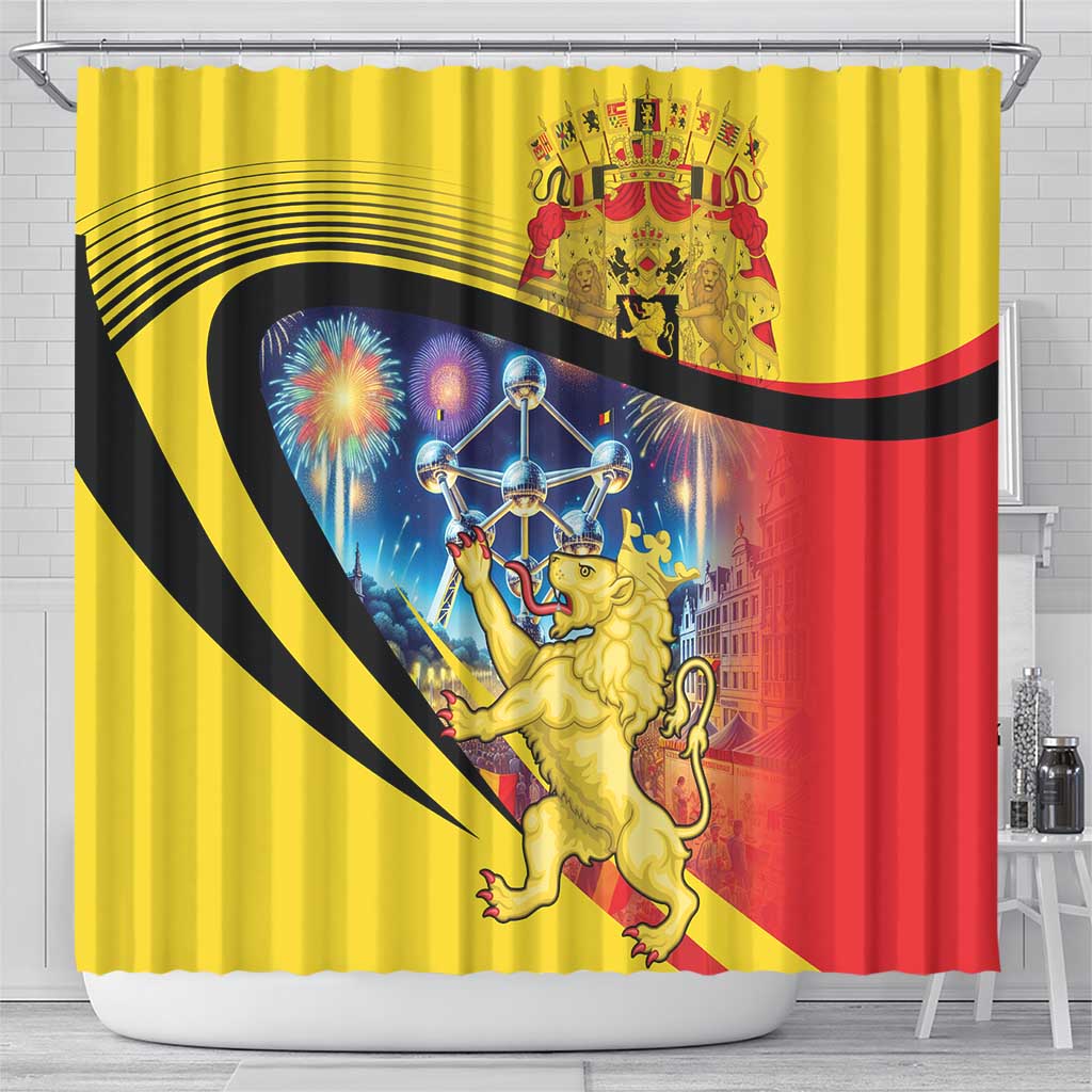 Belgium National Day Shower Curtain Atomium Leo Belgicus
